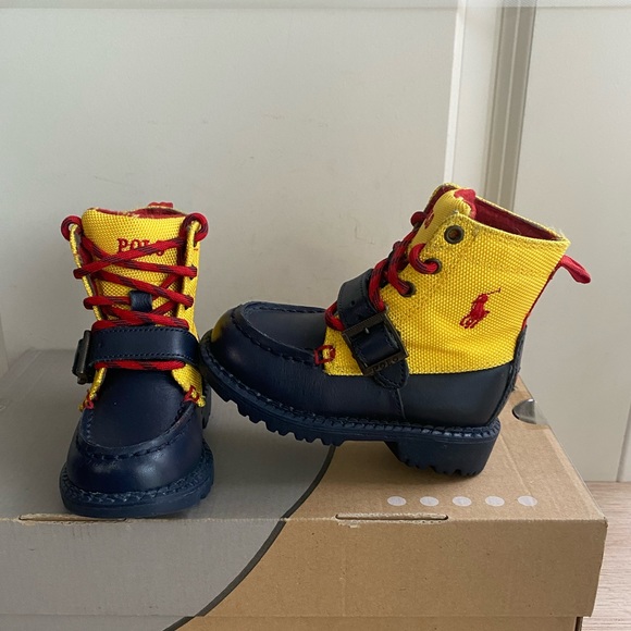 Polo Ralph Lauren Yellow/ Navy Toddler Boots- SZ 6 C - Picture 9 of 11